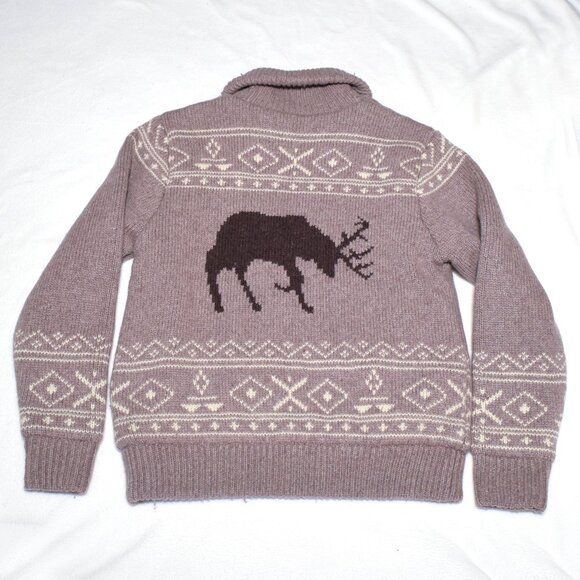 Schott Urban Outfitters Wool Blend Nordic Elk Med Taupe Knit Zip Jacket Size L - Picture 3 of 8